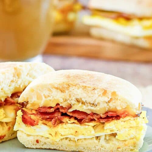 Copycat Starbucks bacon gouda breakfast sandwich on a plate.