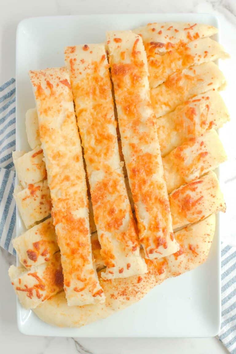 Copycat Pizza Hut cheese sticks on a platter.