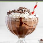 Frozen hot chocolate with whipped cream and chocolate shavings on top.