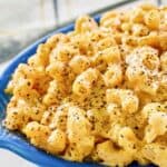Homemade mac and cheese in a serving dish.