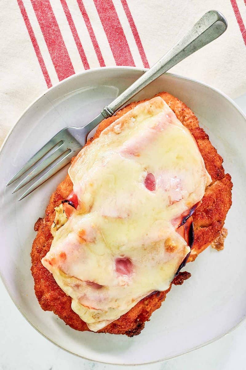 Copycat Luby's chicken durango and a fork on a plate.