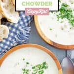 Copycat Red Lobster New England clam chowder in two wood bowls.