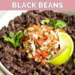 A bowl of homemade Chili's black beans garnished with pico de gallo.