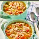 Chicken bisque in two soup crocks.