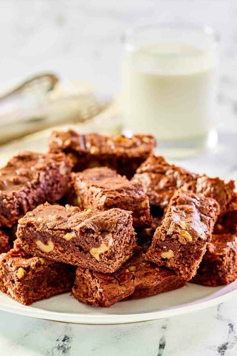 Homemade Kahlua brownies on a plate.