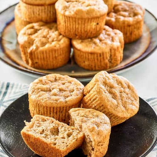 Copycat Otis Spunkmeyer banana nut muffins on plates.