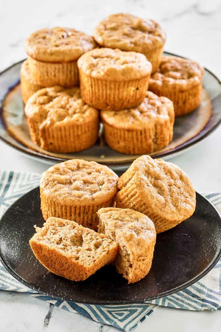 Copycat Otis Spunkmeyer banana nut muffins on plates.