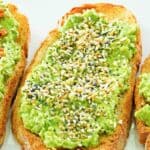 Homemade Dunkin Donuts avocado toast with everything bagel seasoning.
