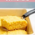 A slice of homemade Tippin's cornbread on a spatula.