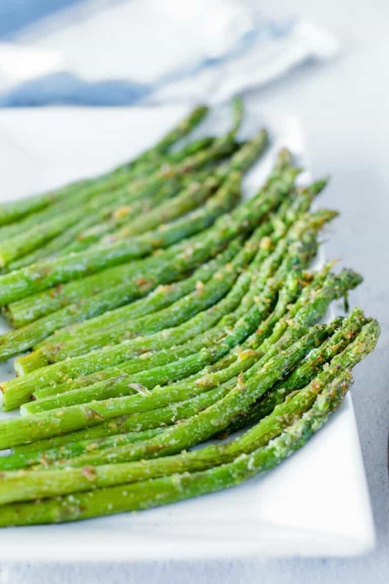 Air fryer asparagus on a platter.