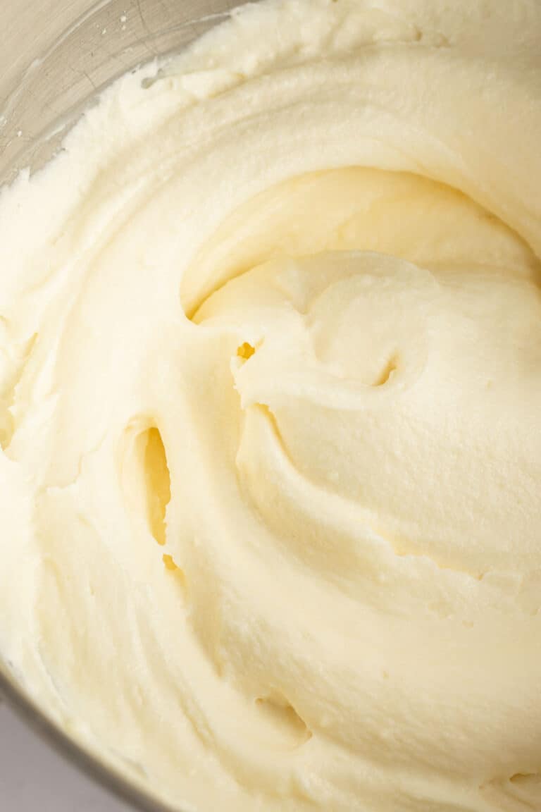 Homemade Cinnabon cream cheese frosting in a bowl.