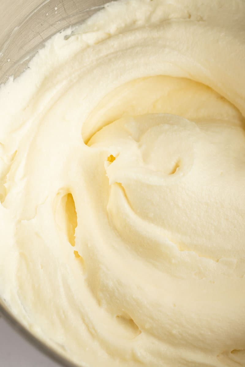 Homemade Cinnabon cream cheese frosting in a bowl.