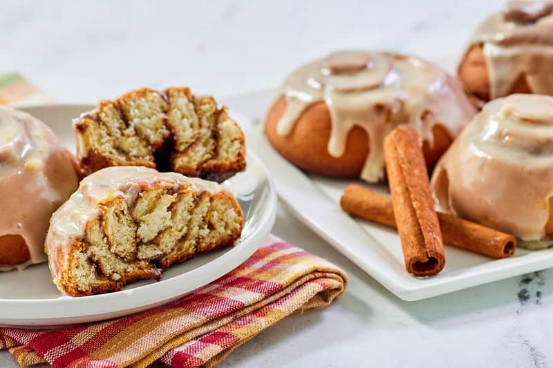 Copycat Panera cinnamon rolls on a plate and platter.