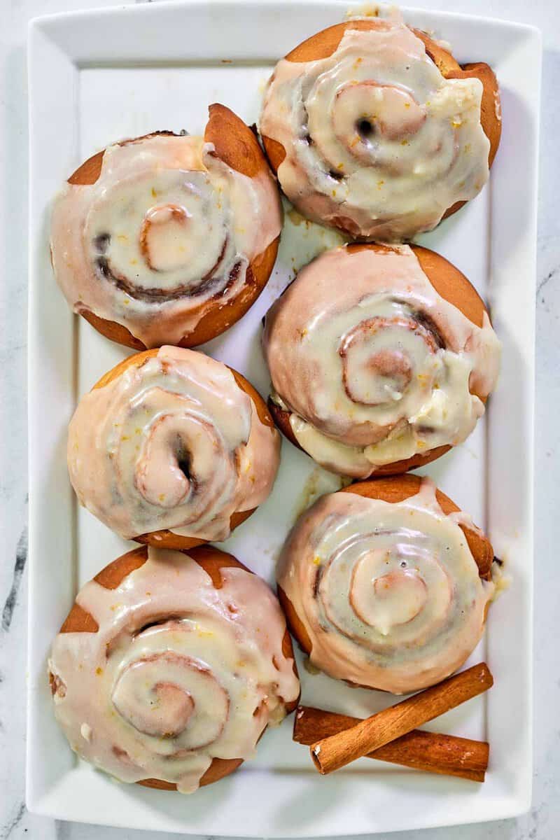 Copycat Panera cinnamon rolls on a platter.