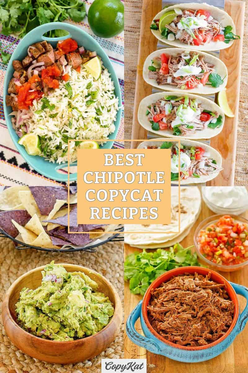 Copycat Chipotle cilantro lime rice, carnitas, guacamole, and barbacoa.
