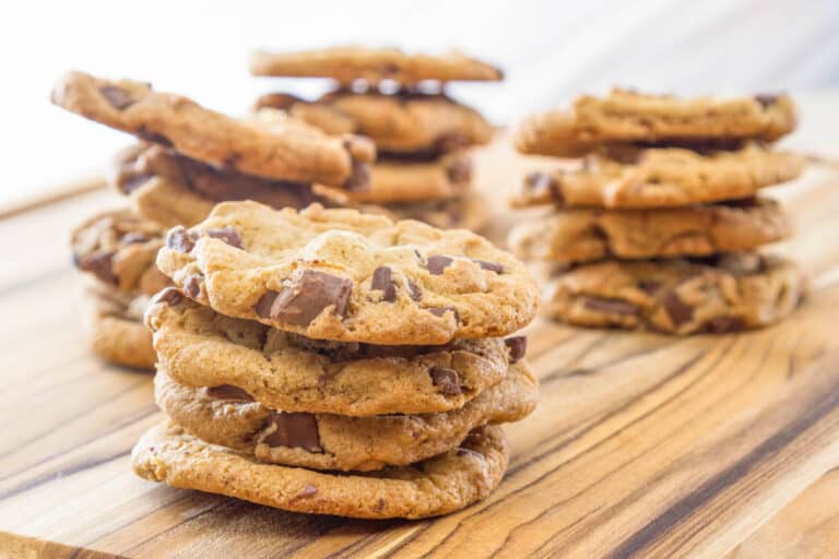 Stacks of homemade chocolate chippers.