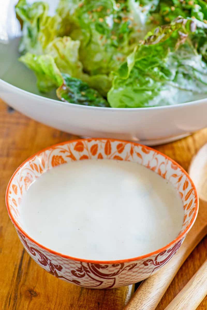 Homemade creamy Japanese miso salad dressing in a small bowl.