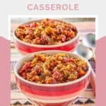 Two bowls of cheesy Mexican rice casserole.