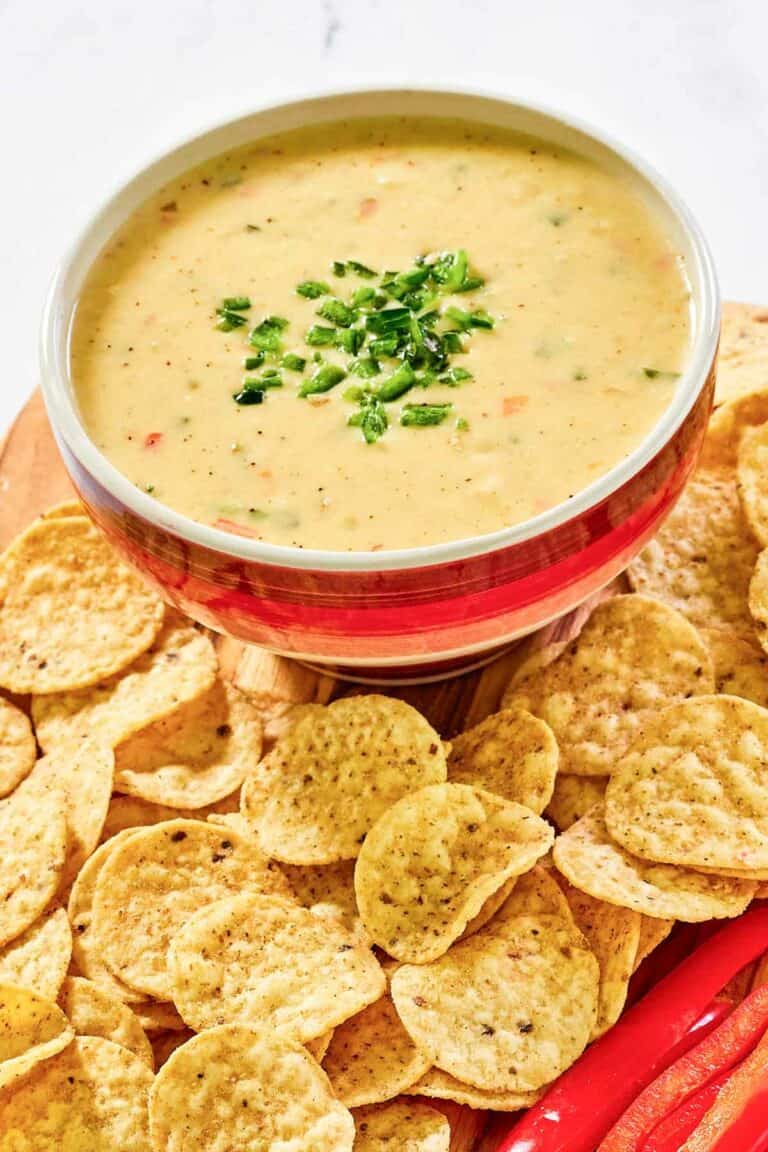Copycat Chipotle queso blanco and tortilla chips.