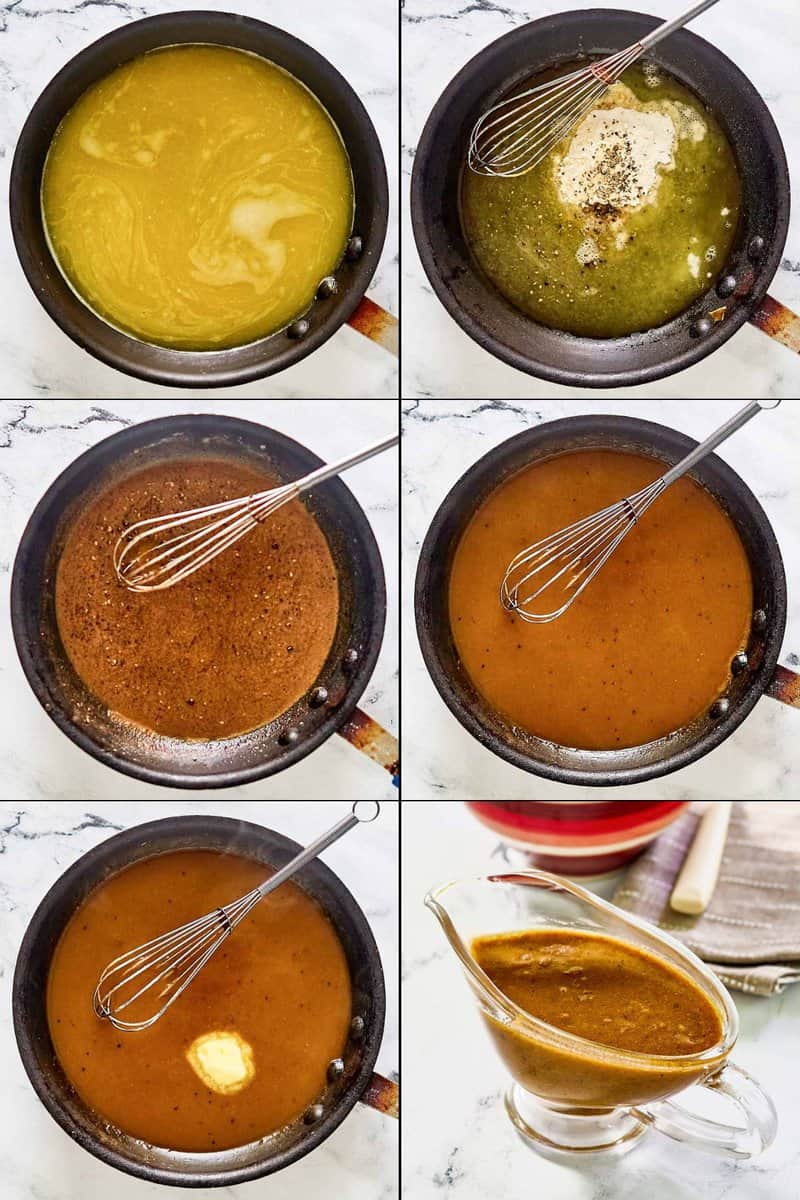 Collage of making copycat KFC gravy.