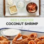 Copycat Red Lobster coconut shrimp ingredients and the finished dish.
