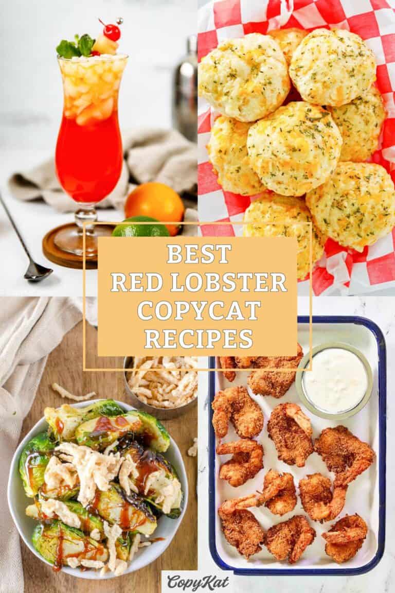 Copycat Red Lobster mai tai, cheddar bay biscuits, Brussels sprouts, and coconut shrimp.