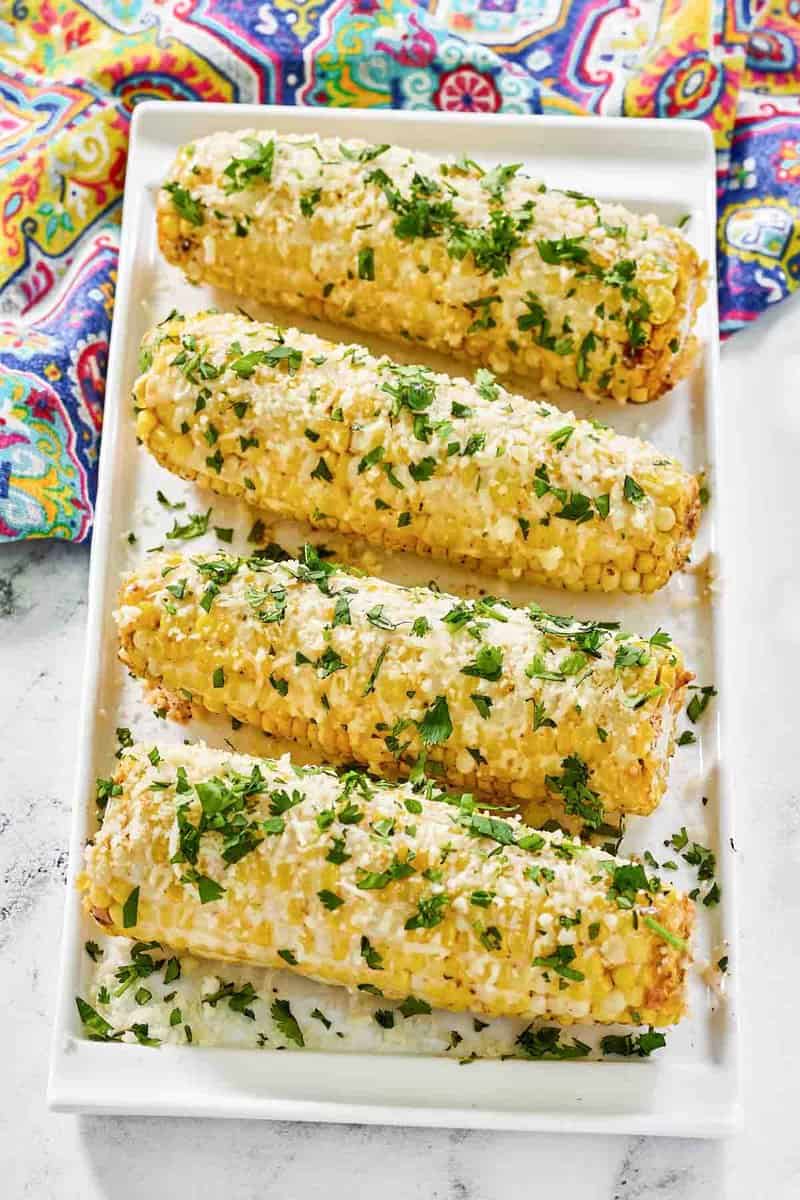 Copycat Chili's roasted street corn on a platter.