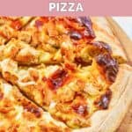 Sliced homemade domino's buffalo chicken pizza.