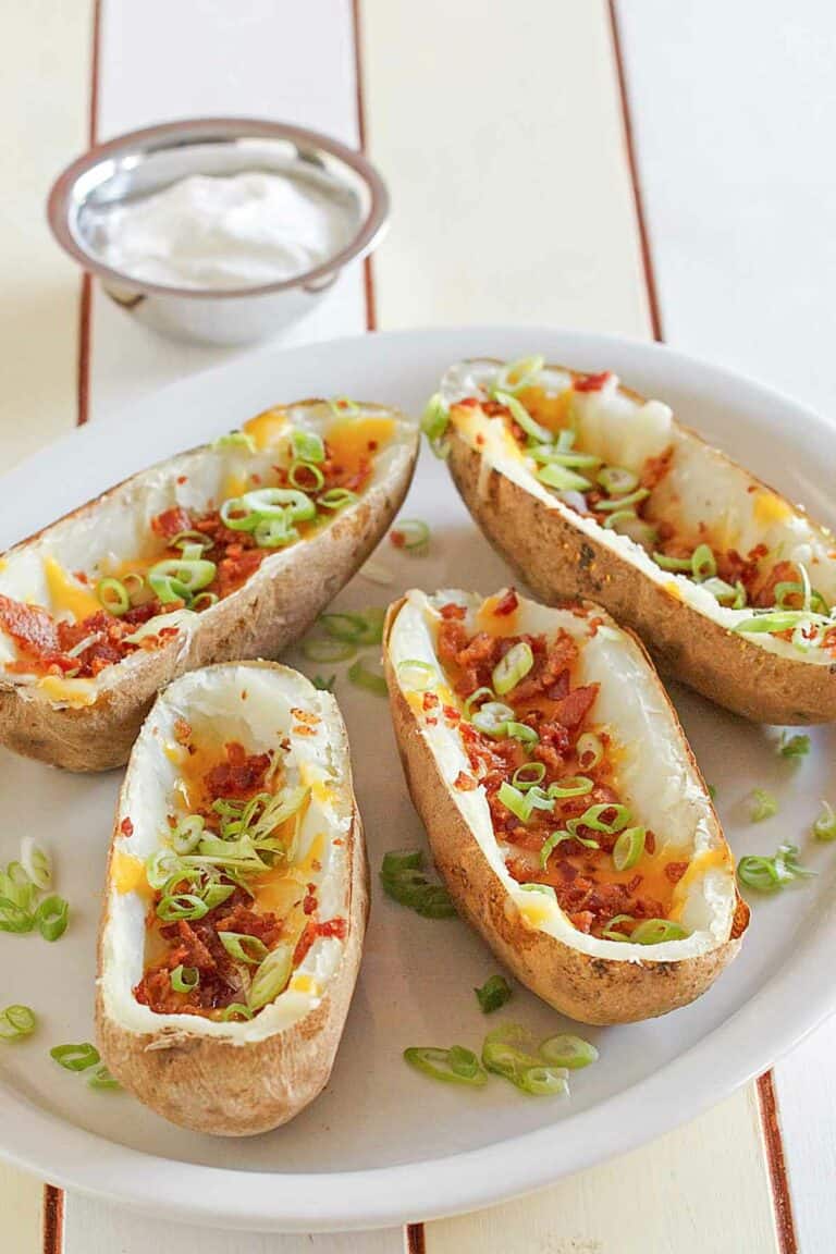 Copycat TGI Friday's potato skins on a plate.