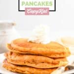 Three homemade IHOP pumpkin pancakes on a plate.