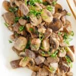 Homemade Benihana steak on a rectangular plate.