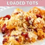 Homemade Domino's loaded bacon and cheddar tots on a plate.