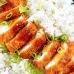 Homemade chicken katsu over rice.