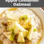 Slow cooker oatmeal with cinnamon and apples in a bowl.