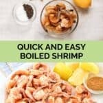Boiled shrimp ingredients and the finished dish.