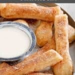 Homemade Domino's cinnastix with icing dipping sauce.