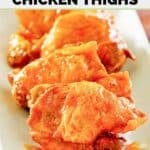 Homemade Wingstop Buffalo chicken thighs on a rectangular platter.