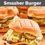 Homemade double sonic smasher burgers on a wood surface.