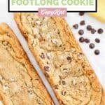 Homemade Subway footlong chocolate chip cookies and chocolate chips.