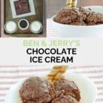 Copycat Ben & Jerry's chocolate ice cream ingredients and scoops in a bowl.