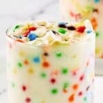 Homemade McDonald's M&M McFlurry in a small glass.