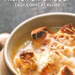 A bowl of Brown Derby French onion soup.