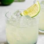Homemade Chipotle Mexican Grill margarita garnished with a lime wedge.
