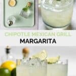 Copycat Chipotle Mexican Grill margarita ingredients and the cocktail.