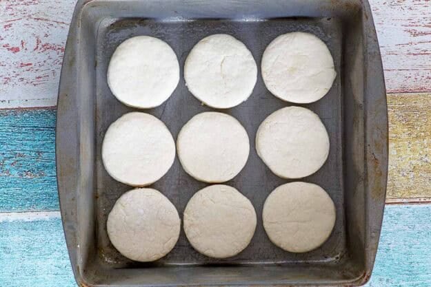 Copycat Cracker Barrel biscuits in a pan before baking.