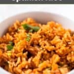 Homemade Guadalajara Spanish rice in a serving bowl.