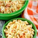 Homemade macaroni salad in bowls.