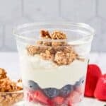 Homemade McDonald's fruit and yogurt parfait with berries.