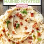 Homemade Ponderosa Steakhouse loaded mashed potatoes topped with bacon.
