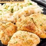 Potato flake baked chicken and mashed potatoes on a plate.